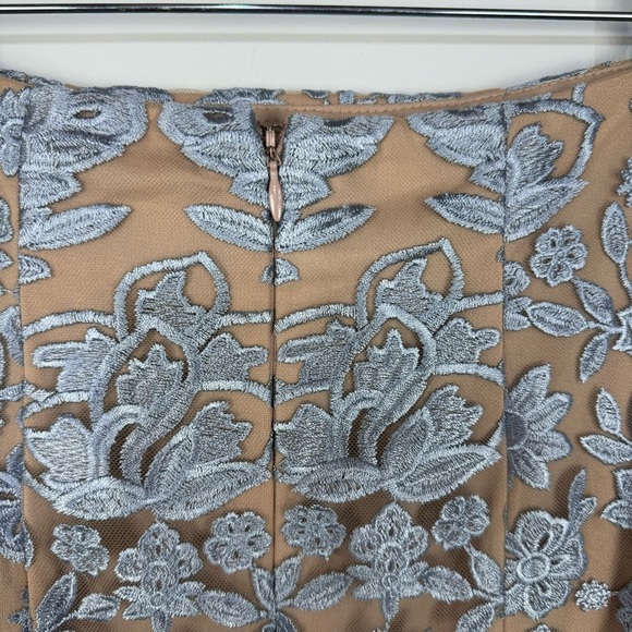 Xscape Tan & Baby Blue Floral Lace Strappless Gown Dress Prom Party Cocktail - Picture 3 of 6